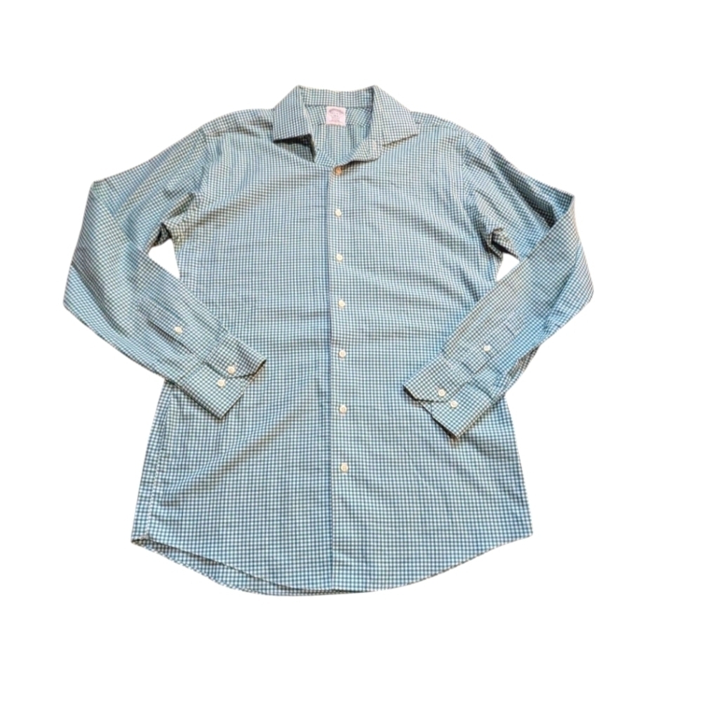 Brooks Brothers Shirt Green Gingham Check Button Up Regent 100% Cotton 16 1/2